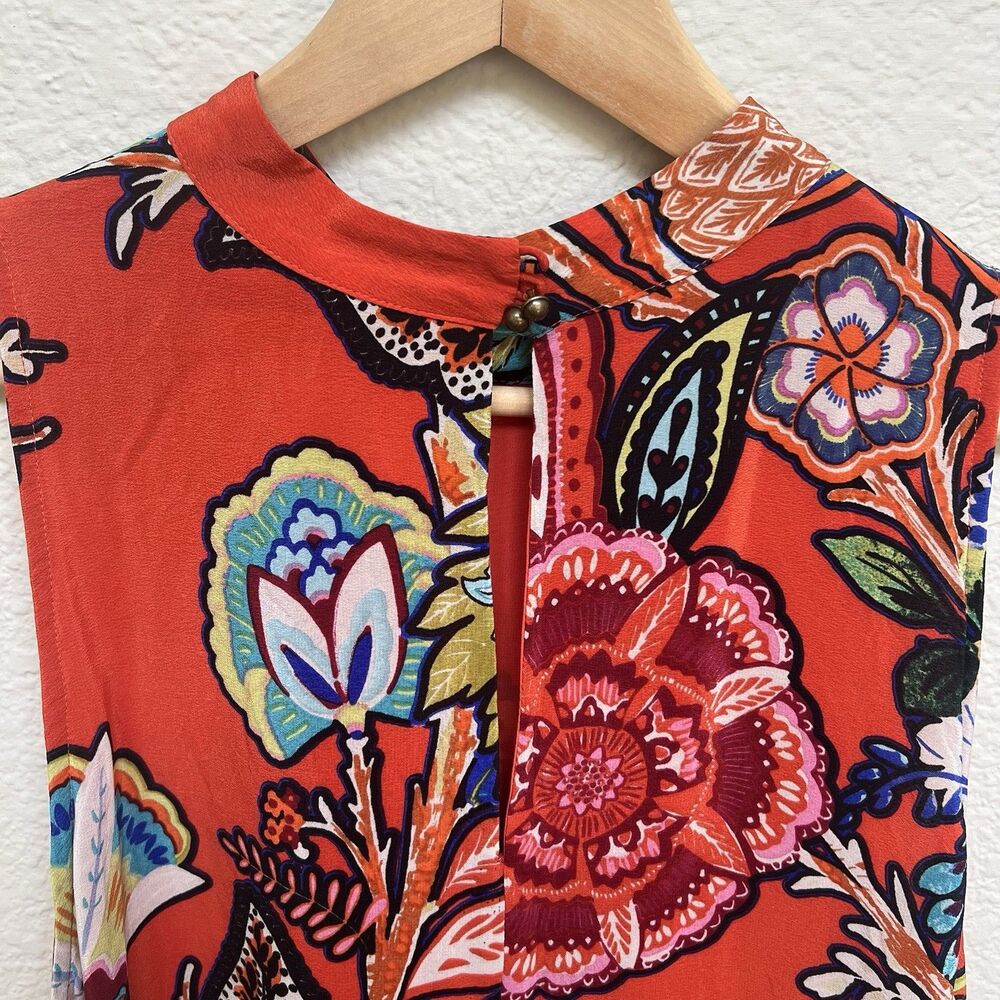 Anthropologie Maeve 100% Silk Larkhill Midi Dress Size Large Orange Floral Swing - Picture 7 of 13